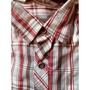 Travis Mathew Button-Up Shirt Large Multicolor Red White Gray-Blue Excellent